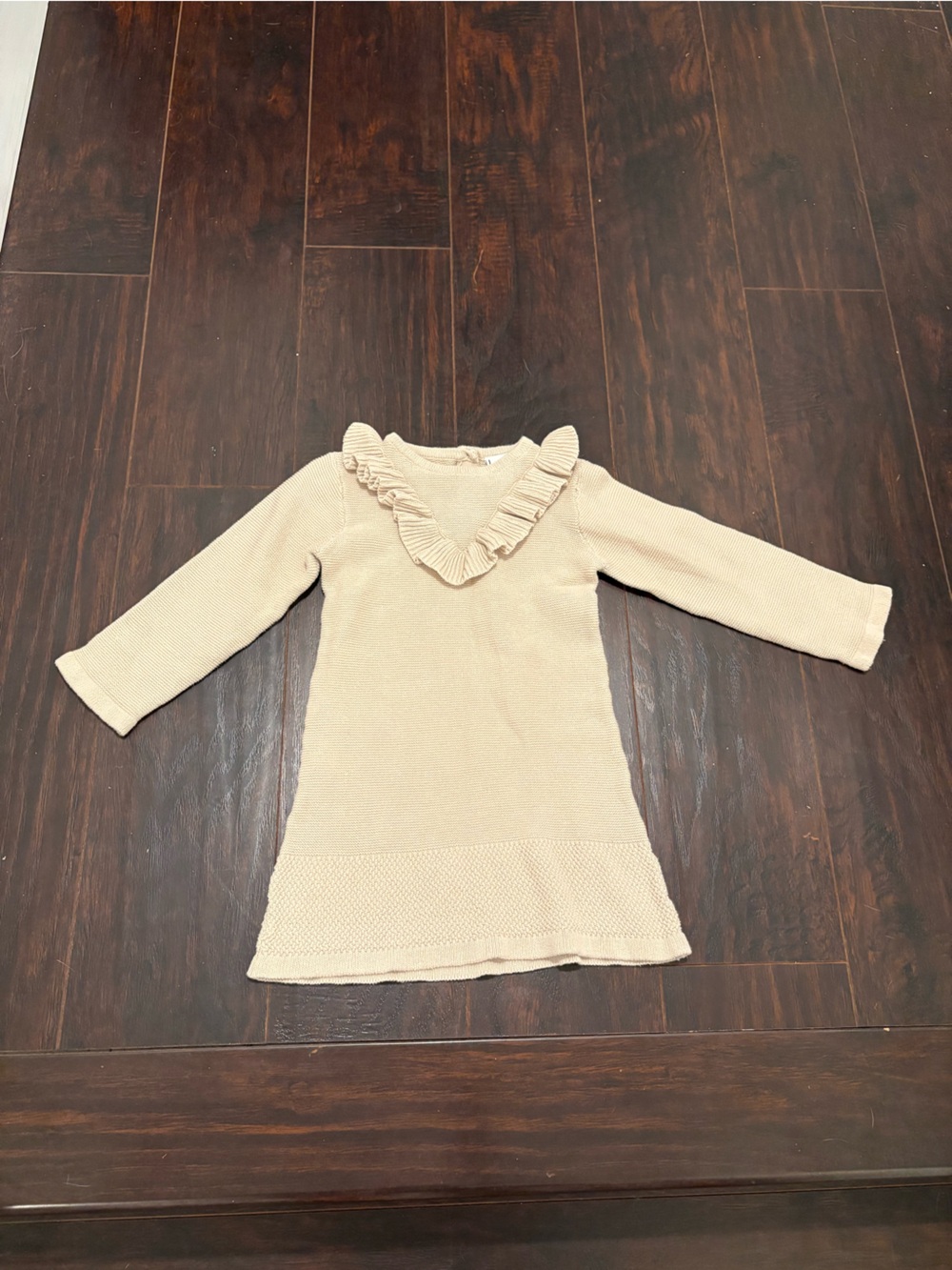 Nicole Miller New York Girls 4T Beige Knit Sweater Dress Ruffle Collar